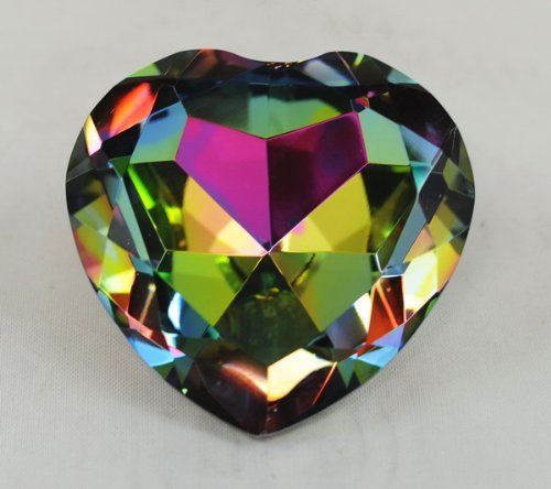Crystal Diamond Jewel Paperweight 80 mm Heart Dark Rainbow Paperweight