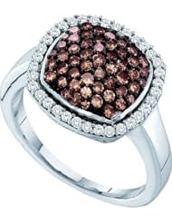0.95 Carat (ctw) 10K White Gold Round Cognac & White Diamond Ladies Cocktail Right Hand Fashion Ring 1 CT
