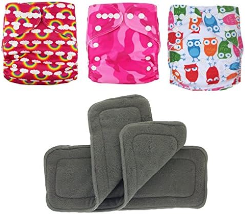 Adovely Baby Cloth Diaper Pocket Covers Snaps w/ 5-layer Charcoal Bamboo Inserts 6pc Gift Set (Girls - Cheer) **Discontinued**