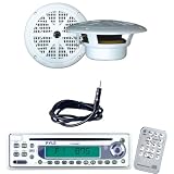 Pyle Marine Radio Receiver, Speaker and Cable Package - PLCD9MR AM/FM-MPX In-Dash Marine CD Player w/Full Face Detachable Panel - PLMR61W 120 Watts 6.5 Dual Cone White Marine Speakers (Pair) - PLMRNT1 22" Weather Resistant Radio AM/FM Marine Wire Antenna