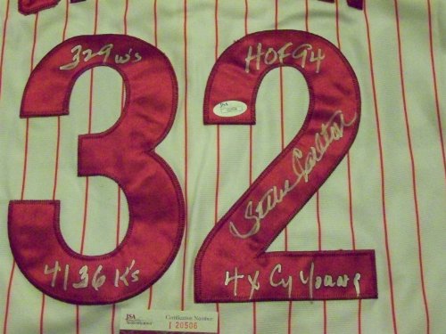 Steve Carlton Autographed Mitchell & Ness Throwback Phillies Jersey w/ 4 Inscriptions...JSA COA at Amazon.com