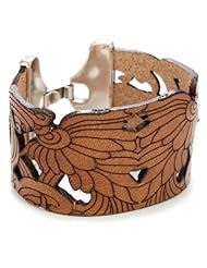 Streets Ahead 1 1/2" Brown Italian Leather Laser Cut Cuff Bracelet