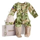 Baby Aspen "Big Dreamzzz" Baby Camo Two-Piece Layette Set in "Backpack" Gift Box, Tan