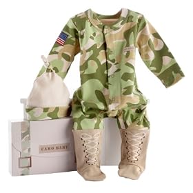 Baby Aspen Big Dreamzzz Baby Camo Two-Piece Layette Set in Backpack Gift Box, Tan