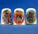 Porcelain China Collectable Thimbles - Set of Three Cats in Flowers