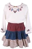 Good Lad Fall/Winter Toddler Girls New Bohemian Tiered/Country Cowgirl Embellished Cream Knit Long Sleeved Top and Floral Twirl Denim Skirt/Skort Set