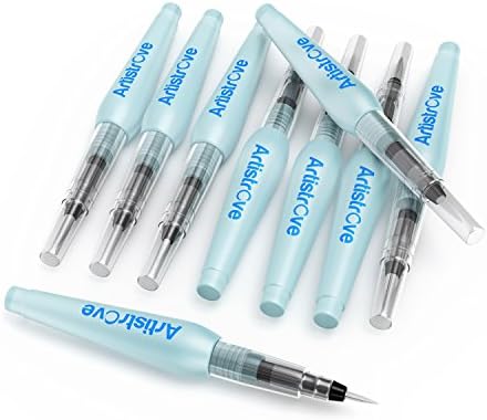 Water Brush Pen for Watercolor Painting, Lettering, Calligraphy Ink, Water Color Pencil &amp; Markers - Each Artistrove Waterbrush Set Comes With 3 Nylon Tips (Fine/Medium/Broad) (9 Pack)
