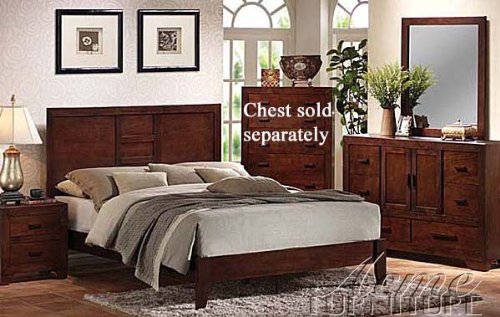4pc King Size Bedroom Set Contemporary Style in Cherry Oak Finish