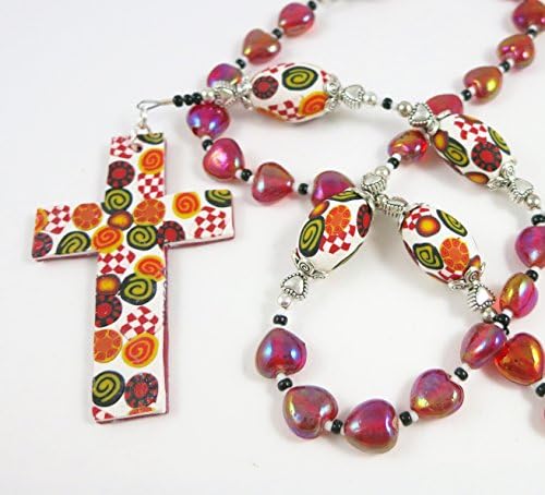 Red Glass Hearts Anglican Rosary Handmade Reversible Cross and Focal Beads Christian Gift Under 50 Dollars