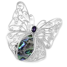 Sterling Silver Paua Shell w  Amethyst Accent Butterfly Pin-Pendant by Sajen by Amazon.com Collection