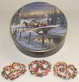 Scott's Cakes 1 lb. Milk Chocolate Covered Pretzel with Chocolate Chips & Jimmies in a Sleigh Ride Tin