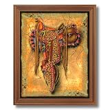 Western Rodeo Cowboy Saddle Contemporary Home Decor Wall Picture Oak Framed Art Print