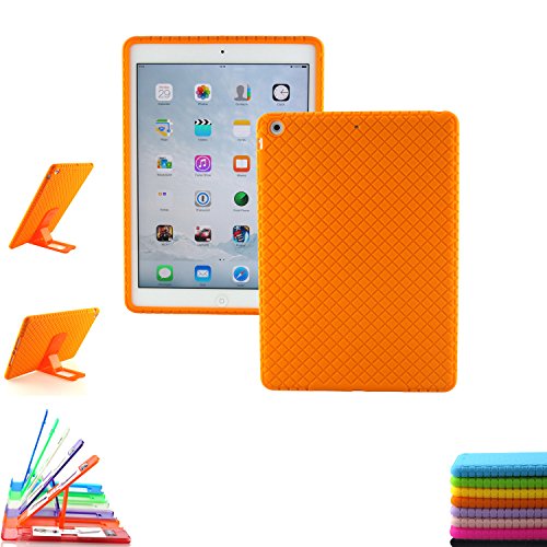 ScintiSpot iPad Air Silicone Back Cover Case, Soft Gel Rubber Protective Case with Stand for iPad Air 1st Generation (iPad 5), Drop Proof Shockproof (Orange)
