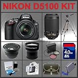 Nikon D5100 SLR 16.2MP Digital Camera with 18-55mm II AF-S DX Lens + Nikon AF-S DX VR Zoom-Nikkor 55-200mm f/4-5.6G IF-ED Lens Huge Accessories Package Including Wide Angle Macro Lens + Telephoto Lens + 4gb SDHC Memory Card + Hi-Speed SD Card Reader + 53'' Tripod + LCD / Lens Cleaner Kit + Lens Filter kit + Carrying Case + LCD Screen Protectors + Kit