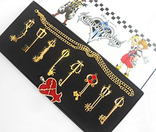 Aluckyday Anime Kingdom Hearts II Keyblade Pendant Necklace Set Cosplay Accessories ,Color Golden