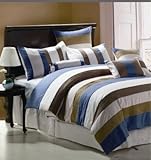 7 PC. DELANCEY CONTEMPORARY OVERSIZED BLUE/BROWN/WHITE COTTON COMFORTER SET ....