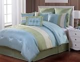 8 pc modern blue/ green/ white / bed in a bag / comforter set / queen size bedding/ 90