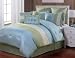 8 pc modern blue/ green/ white / bed in a bag / comforter set / queen size bedding/ 90"x90" comforter by Plush C Collection