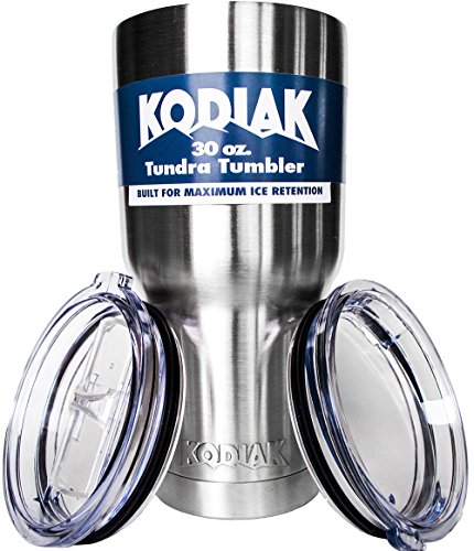 Kodiak Coolers Vacuum Insulated Tumbler Two Lids - Stainless Steel Double Wall - Thermal Coffee Travel Cup Rambler Mug - Thermos BPA Free - Compare to Yeti & Contigo - Hold Ice Over 24 Hours