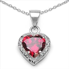 Schmuck-Schmidt-Collier/Kette mit Granat-Herz-Anh�nger-925 Silber Rhodiniert