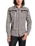 Southpole Men's Long Sleeve Plaid Button Down Shirt with Solid Patch Trim Detail