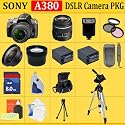 Sony Alpha A380 Digital SLR with 18-55mm Lens + HUGE ACCESSORIES PACKAGE INCLUDING WIDE ANGLE MACRO LENS + 2X TELEPHOTO + 3 PC FILTER KIT + 8GB SDHC MEMORY CARD + 2x EXTENDED LIFE BATTERIES + CARRYING CASE + TRIPOD & MUCH MORE !!