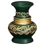 EXP Handmade Forest Green Lacquer Vase With Handcrafted Gold Trim (Thailand)