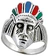 Sterling Silver Multi- Color Indian Chief Head Ring