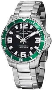 Stuhrling Original Men's 395.33P154 Aquadiver Regatta Champion Professional Diver Swiss Quartz Date Green Bezel Watch