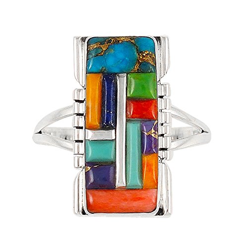 925 Sterling Silver Ring with Genuine Turquoise and Semiprecious Gemstones Size 5 to 12