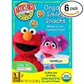 Earth's Best Organic Sesame Street Vanilla Smiley Snacks, 3.5 Ounce Boxes (Pack of 6)