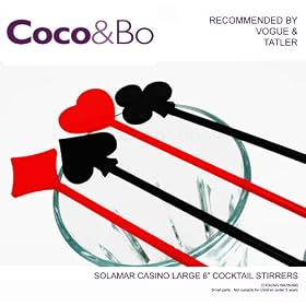 20 x Coco&Bo - Solamar Black & Red Casino Cocktail Stirrers - Cocktail Accessories - Hollywood Vegas Casino Night / Alice in Wonderland Queen of Hearts Mad Hatter Tea Party