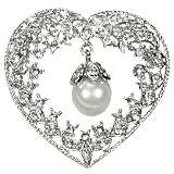Vintage Crystal Heart Pearl Drop Silver Tone Brooch Pin