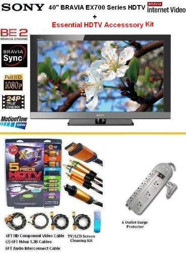 Brand New Sony Bravia KDL 40EX700 Series HDTV 1080p 40 Inch LCD HDTV With Essential HDTV Accessory Package Kit Includes (2) 6FT Hdmi 1.3B Cables, 6FT Audio Interconnect Cable Screen Cleaner + Surge Protector