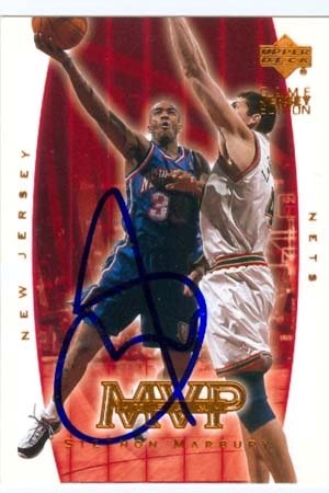 Stephon Marbury Autographed/Hand Signed Basketball Card (New Jersey Nets) 2001 Upper Deck MVP #407