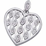 14K White Gold Designer Style Diamond Almond Heart Pendant