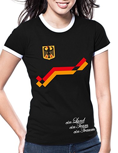 Luckja EM 2016 Trikot Deutschland Fanshirt Retro-Look Motiv 8 Damen Rundhals T-Shirt