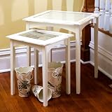 White Shutter Nested Tables with Glass Tops - Set of 2