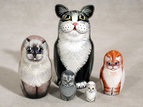 Childrens Toyshop  Toys : Black & White Cat Russian Nesting Doll 5pc./5"