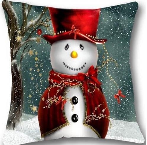 Nice Cute Christmas Snowman Merry Xmas Pillow Case Cushion Cover Home Sofa Decorative 18 X 18 inch (Twin Sides)