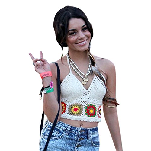 ROPALIA Womens Sexy Crochet Knit Tassel Halter Bralette Crop Blouse