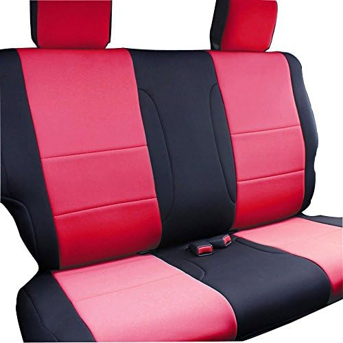 INNOCESSORIES Neoprene Jeep Wrangler Rear Seat Covers fit 2011-2012 Jeep Wrangler Jk Unlimited 4 Door 60/40 Split Bench Red/Black
