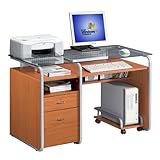 Deluxe Executive Glass-Top File Cabinet Computer Desk