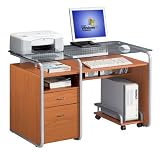 Deluxe Executive Glass-Top File Cabinet Computer Desk