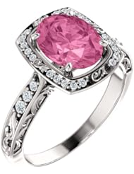 14K White Gold 9.00x7.00mm Oval Cut Chatham Created Pink Sapphire and Diamond Ring -- LIFETIME WARRANTY