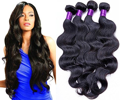 YUSHUO Malaysian Hair 4 Bundles - Best Human Hair Extensions Weave 100g per Bundle, Black Body Wave Hair 14 oz (14 16 18 20 inch)