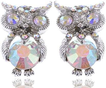 Spicy Key Cute Aurora Borealis Body Accent Rhinestone Owl Bird City Stud Earrings