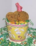 Gourmet Food : Scott's Cakes 1 lb. Brownie Chunk Cookies in a Yellow Bunny Pail with Jelly Beans and Milk Chocolate Bunny