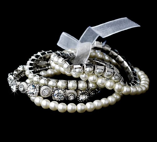 Wedding Jewelry, Vintage Pearl & Rhinestone Bracelet 1165