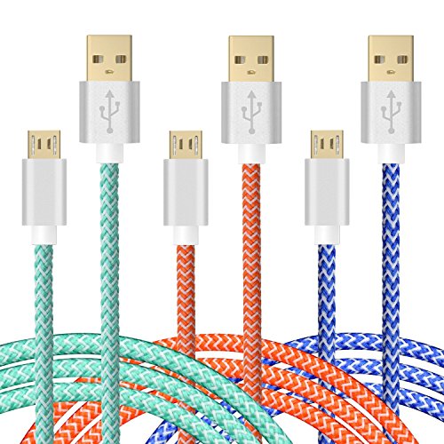 USB Cords(6ft), Boxeroo 3Pack Micro USB Cable Premium Durable 2m Braided Sync and Charging Cord High-Speed with Gold-Plated Aluminum Connector for Android Smart Phones, Tablets and More